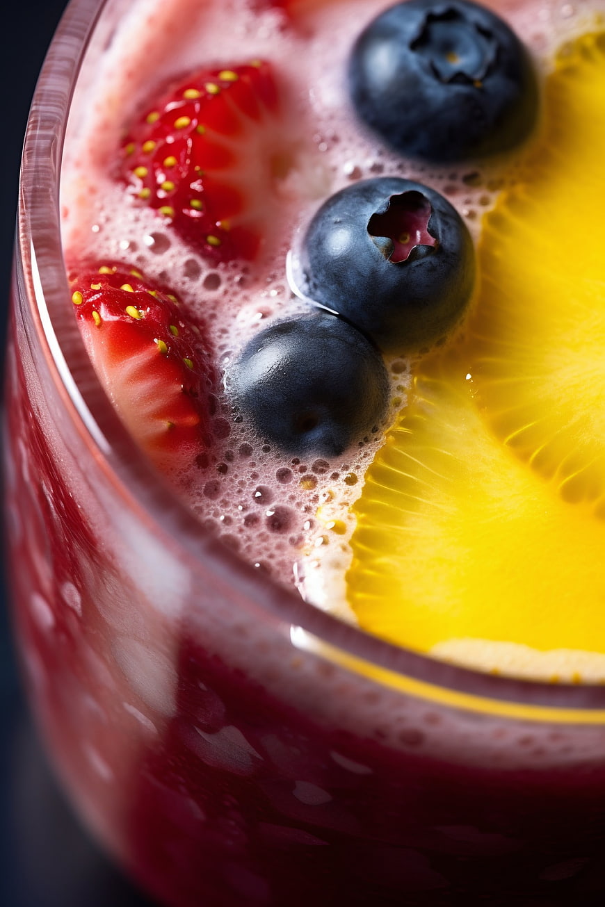 Close-up of Fresh Berry Smoothie with Blueberries and Kiwi