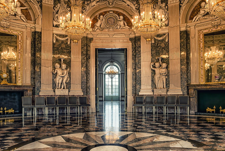 Grand Baroque Hall with Marble Floors and Crystal Chandeliers