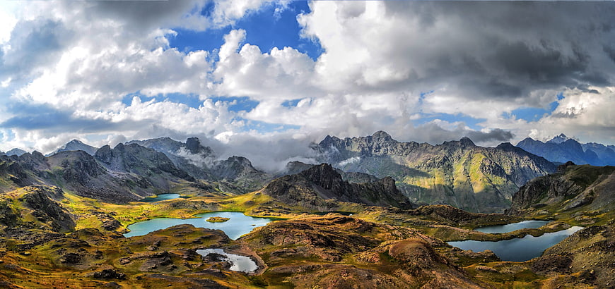 Panoramic View of Kaçkar Mountains with Lakes and Clouds