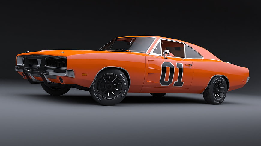 Orange 1969 Dodge Charger Muscle Car 3D Render
