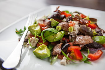 Fresh Bacon Avocado Salad on White Plate