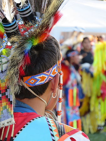 Close-up of Native American Regalia and Beaded Headband at Powwow