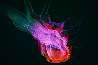 Abstract 3D wireframe mesh with neon gradient colors