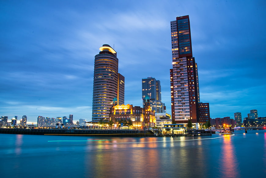 Yokohama Minato Mirai skyline at dusk with water reflections