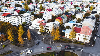 Aerial View of Colorful Reykjavik Neighborhood in Autumn