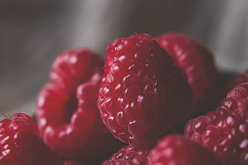 Macro Close-Up of Fresh Red Raspberries