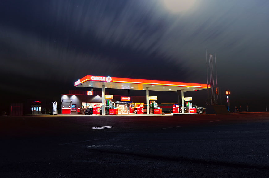 Circle K Gas Station at Night with Star Trails