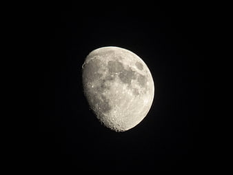 Close-Up of Gibbous Moon in Dark Night Sky