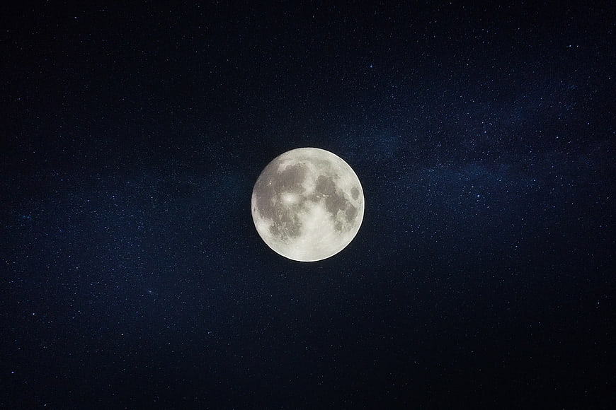 Full Moon in Starry Night Sky with Milky Way