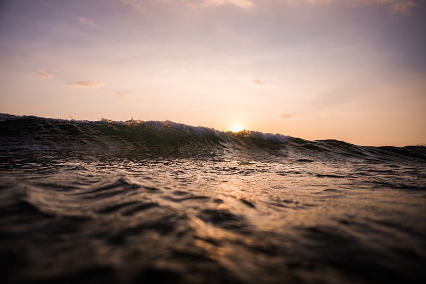 Low Angle Ocean Wave Breaking at Sunset