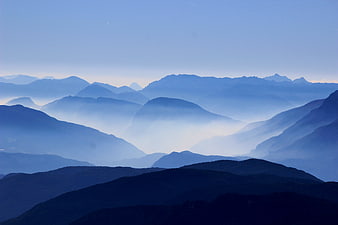 Blue Misty Mountain Layers at Dawn