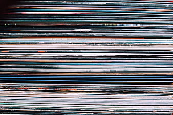 Stacked Vintage Vinyl Records Close Up