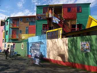 Colorful wooden houses in La Boca, Buenos Aires, Argentina
