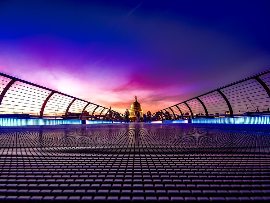Millennium Bridge Leading to St Paul's Cathedral at Sunset