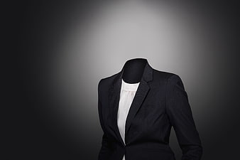 Headless woman business suit on gray background