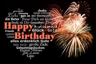 Happy Birthday Fireworks Word Cloud Greeting Card Design
