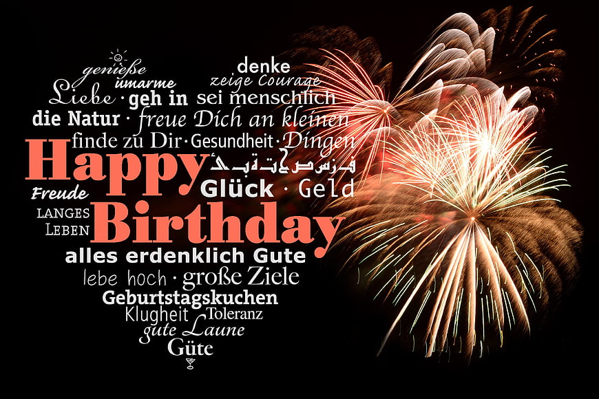 Happy Birthday Fireworks Word Cloud Greeting Card Design