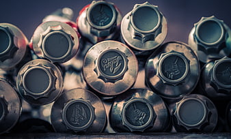 Close-up of vintage oil paint tubes with metal caps