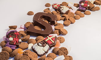 Sinterklaas Chocolate Letter S With Peppernuts And Figurines