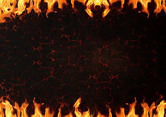 Fiery Lava Cracks Background With Orange Flames And Dark Textured Surface