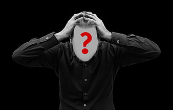 Man holding head with red question mark on face