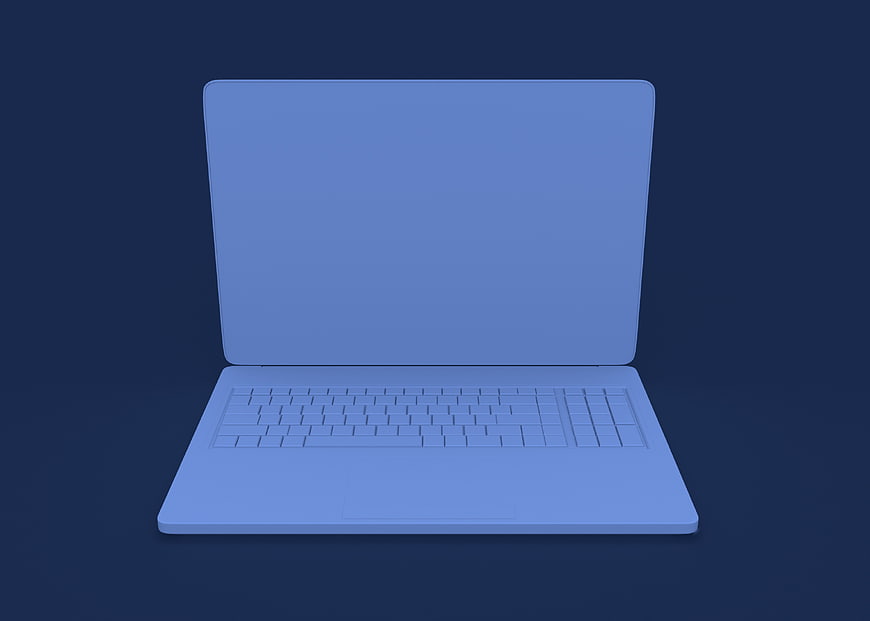Blue 3D Laptop Mockup on Dark Background