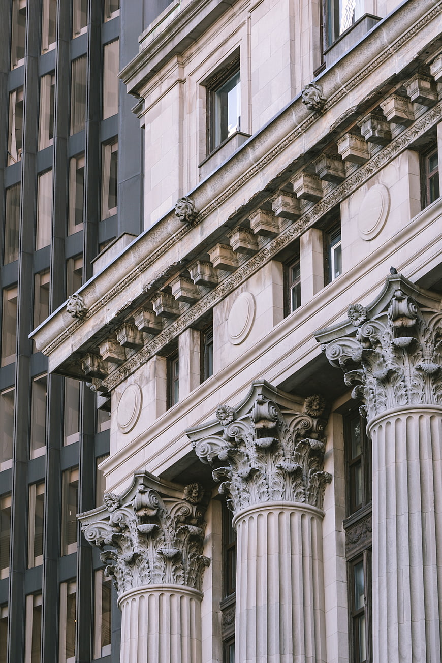 Ornate Corinthian Columns on Classic Building Facade