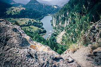 High Angle View of River Valley from Rocky Cliff