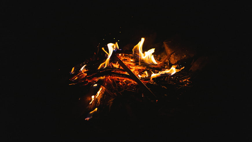 Campfire Burning at Night with Sparks and Embers