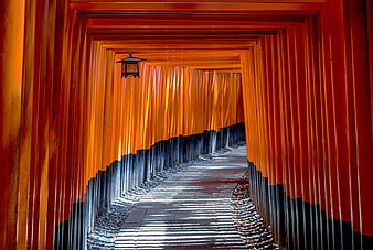 Pathway through red torii gates at Fushimi Inari Shrine