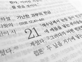 Close-up of Korean Bible Text with Chapter Number 21
