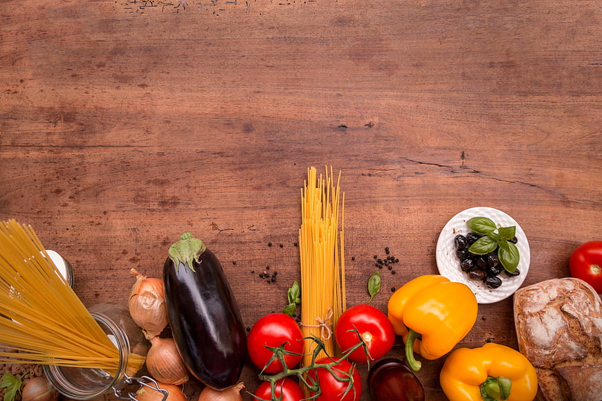 Fresh Italian Pasta Ingredients on Rustic Wooden Background