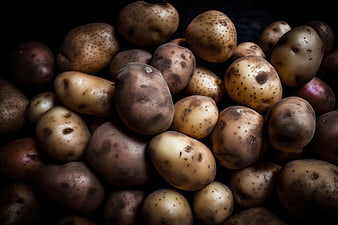 Close-up of raw potatoes on dark background