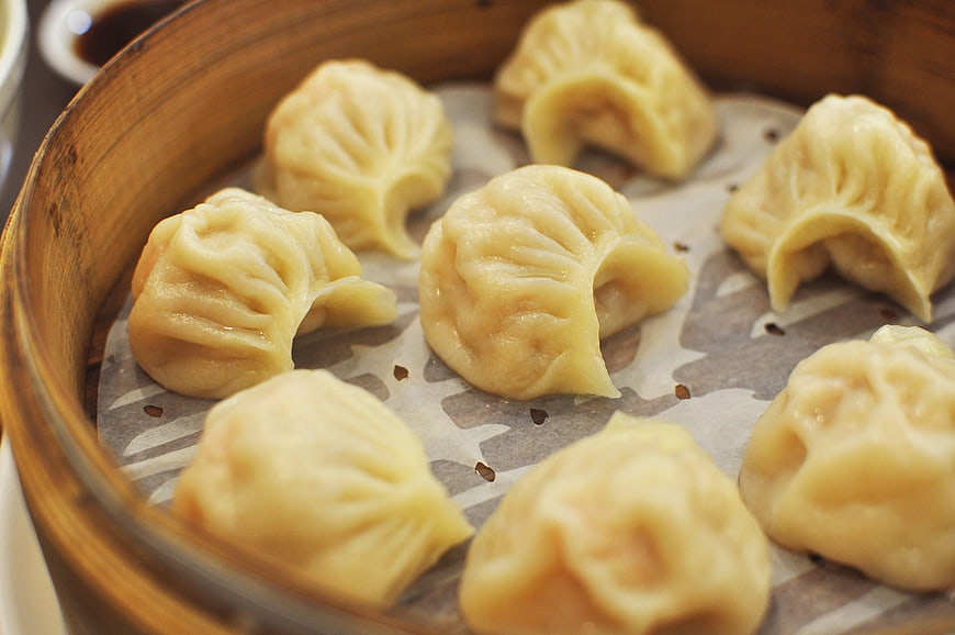 Steamed Shrimp Dumplings in Bamboo Steamer