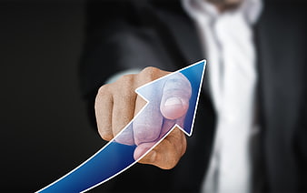 Businessman Hand Holding Blue Growth Arrow Graphic