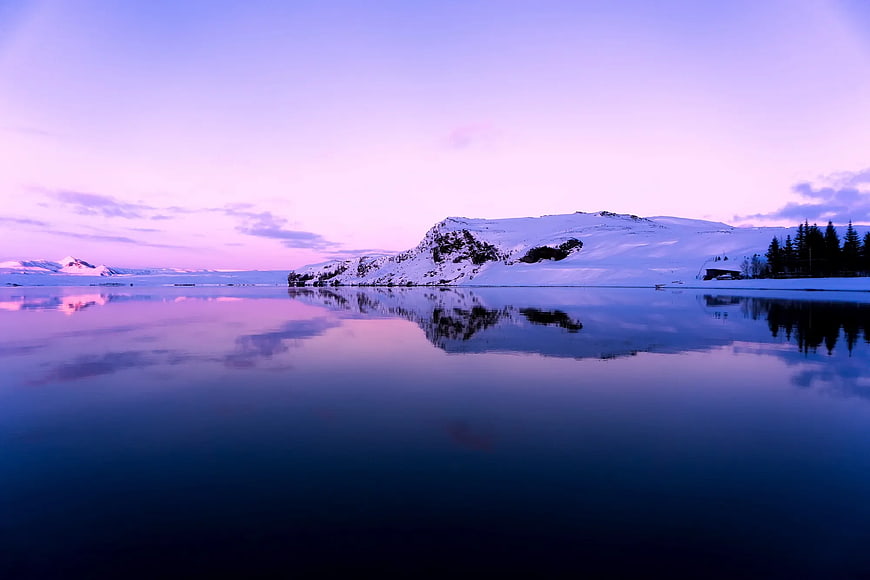 Serene Winter Lake with Snowy Mountain Reflection