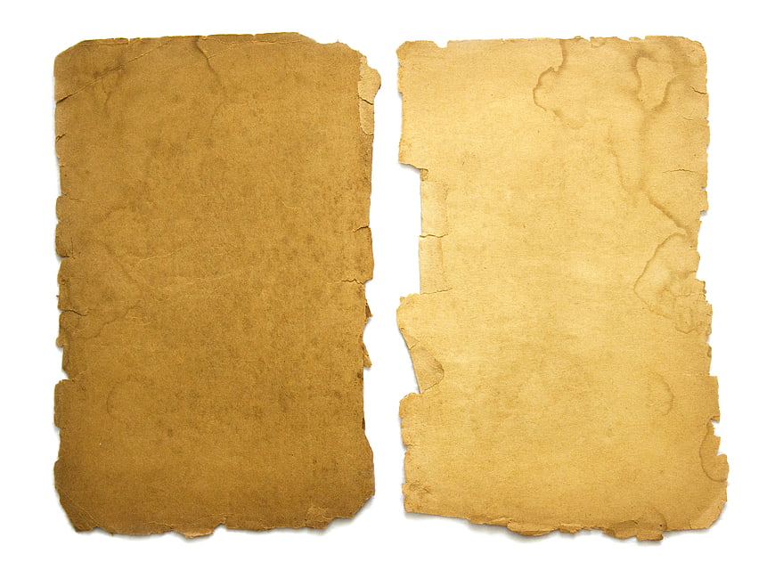 Two sheets of old vintage paper on white background