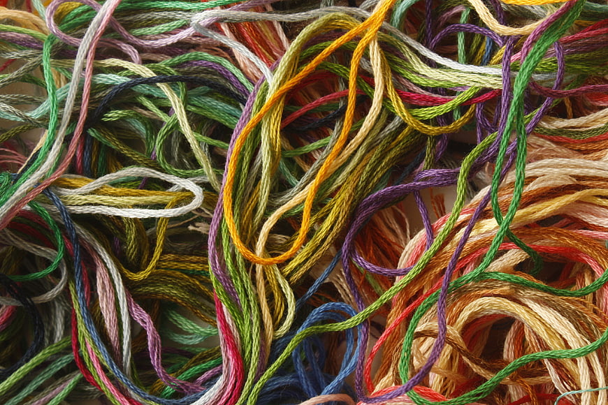 Colorful Embroidery Floss Threads Tangled Close Up