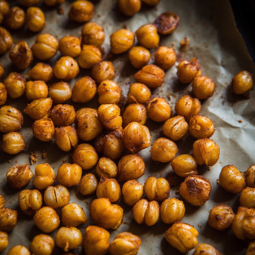 Roasted Spiced Chickpeas on Baking Sheet