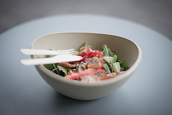 Fresh Salmon Salad Bowl with Red Peppers and Greens