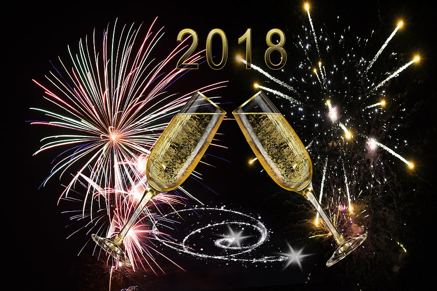 2018 New Year's Eve Champagne Toast with Fireworks
