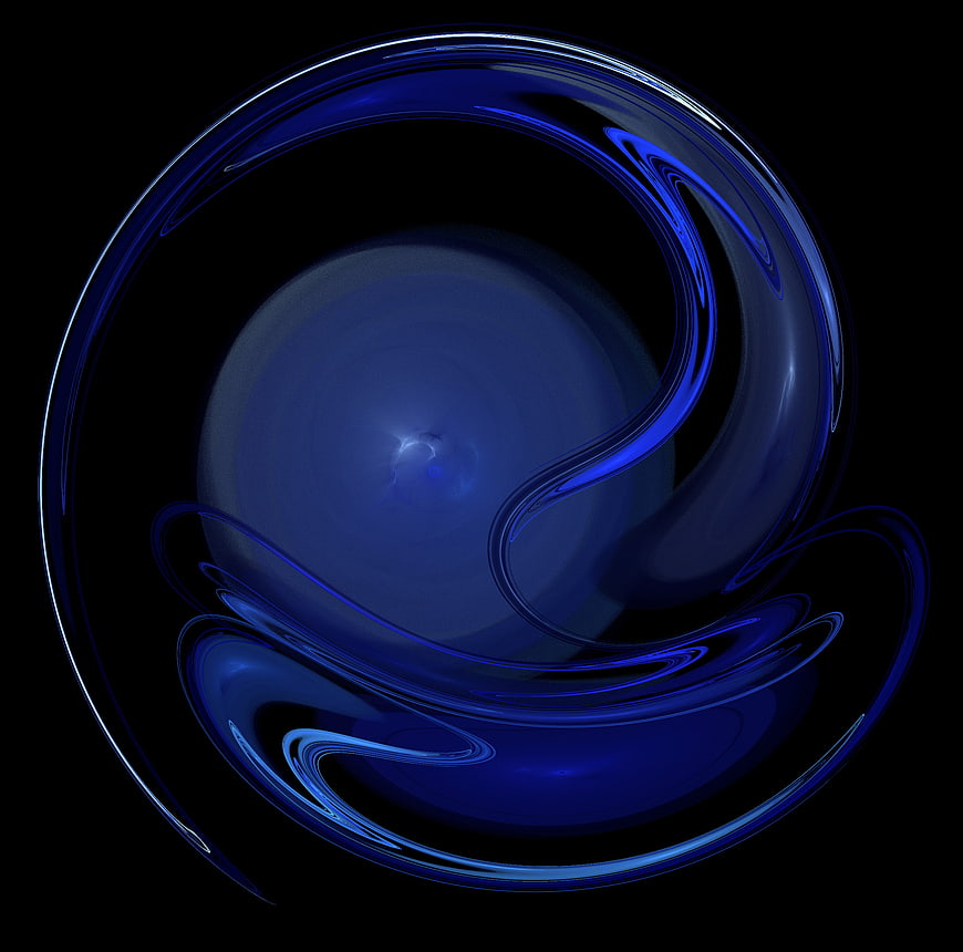 Abstract blue swirl fractal on black background
