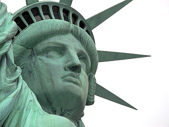 Close-up of the Statue of Liberty's face and crown rays