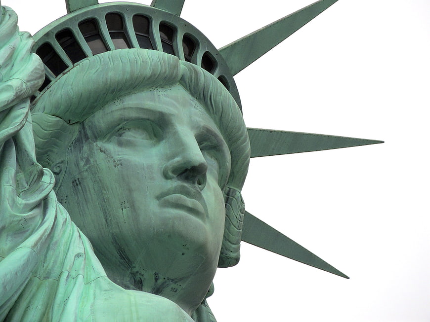 Close-up of the Statue of Liberty's face and crown rays