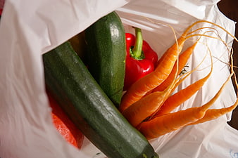 Fresh Vegetables In White Plastic Shopping Bag