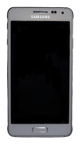 Front View of Silver Samsung Galaxy Smartphone on White Background