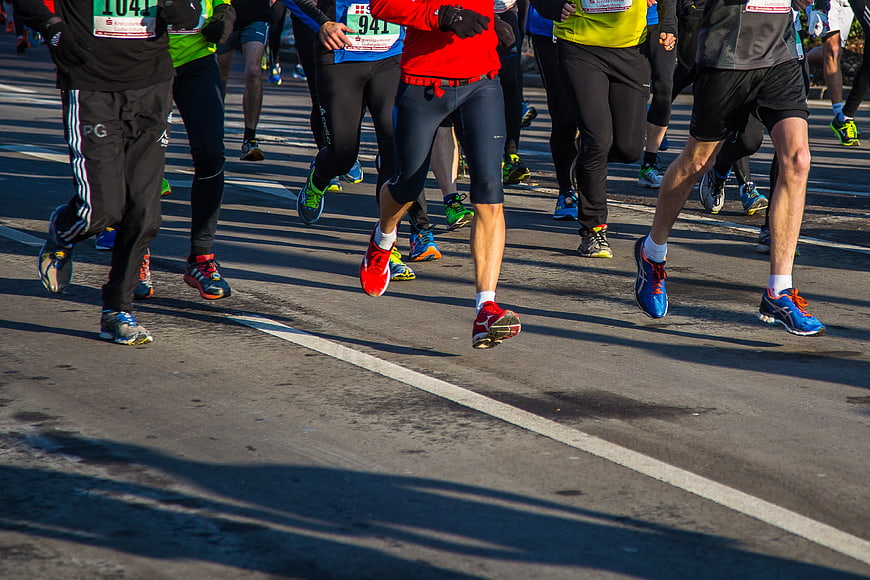 Runners legs and feet during a marathon race