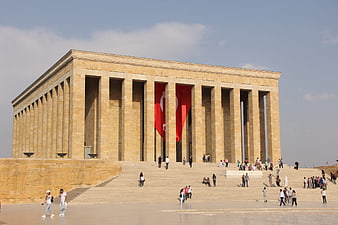 Anıtkabir Mausoleum in Ankara, Turkey with Visitors on Stairs