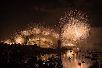 Sydney Harbour Bridge fireworks display at night