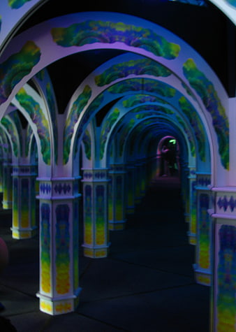 Colorful Arched Tunnel in a Mirror Maze